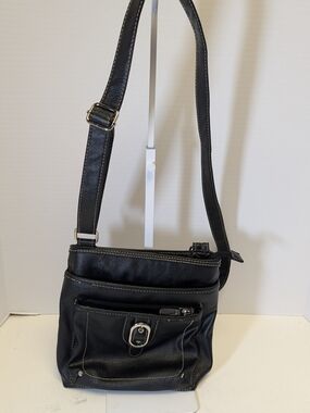 Merona Black Leather-Look Messenger Bag